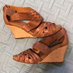 Clarks Indigo Tan Woven Espadrille Wedges